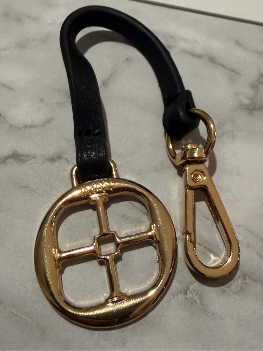 IMAN Gold and Black Leather Key Charm